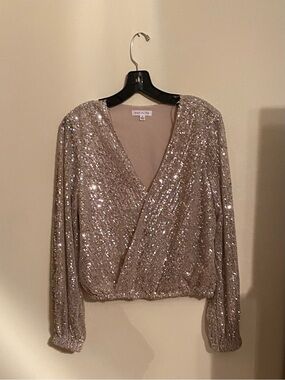 Socialite Champagne Sequin Wrap Blouse